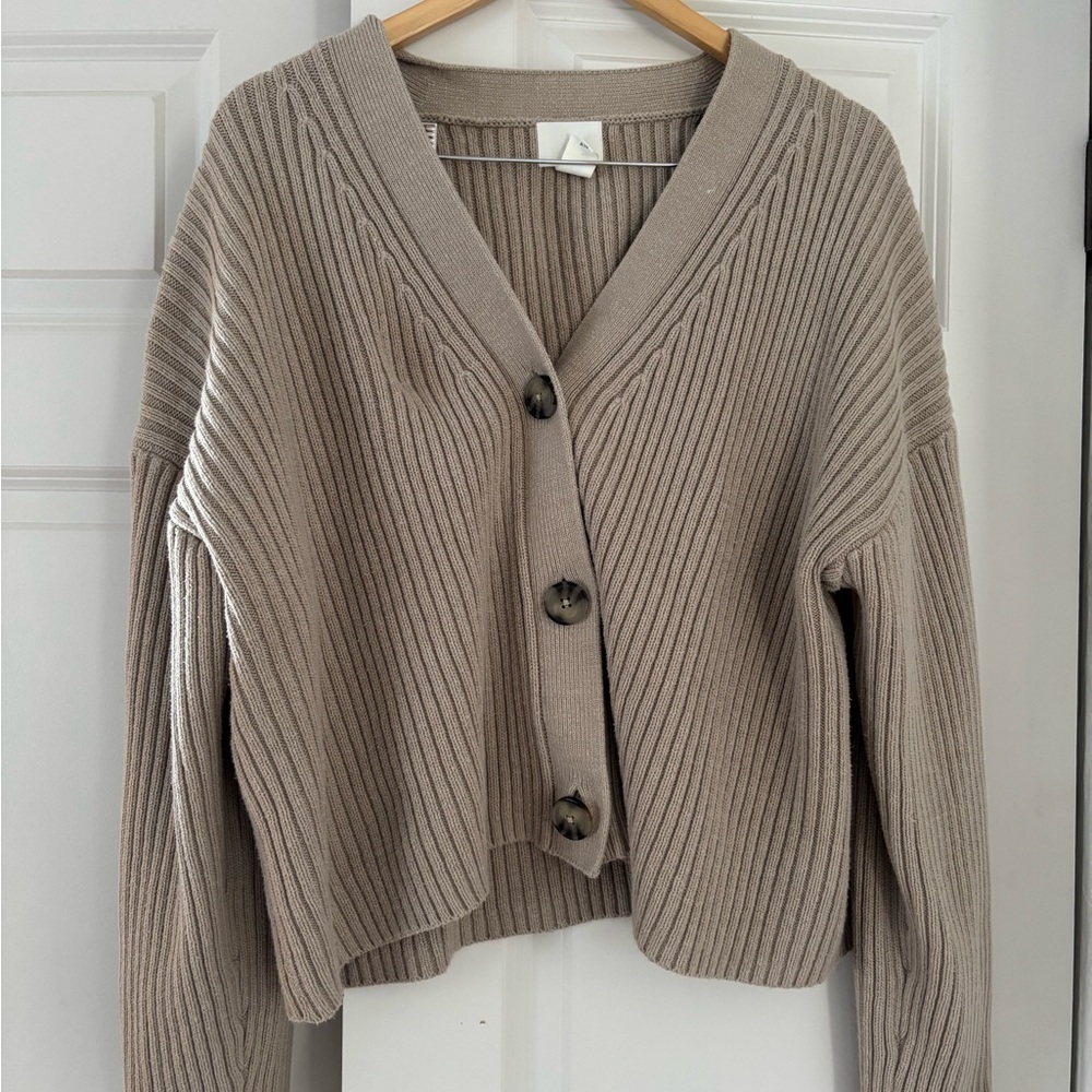 H&M Taupe Ribbed Cardigan Sweater